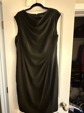 Tahari Black Draped Neck Midi Sheath Dress